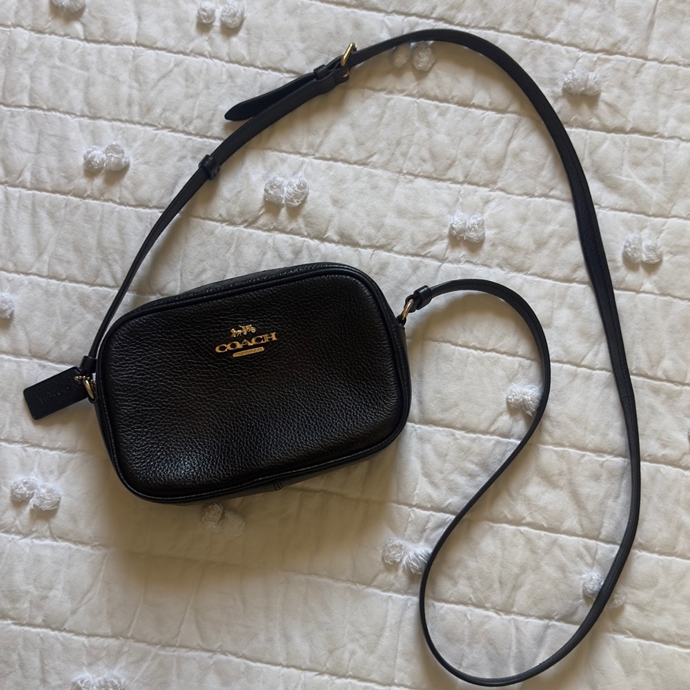 Coach Black Pebbled Leather Crossbody with Gold Logo